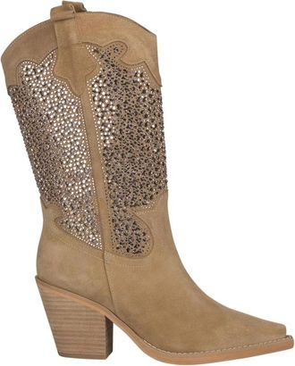 Alma En Pena Glanzende opengewerkte laars - Dames - Cowboylaarzen - Beige - 38 EU - Schoenen