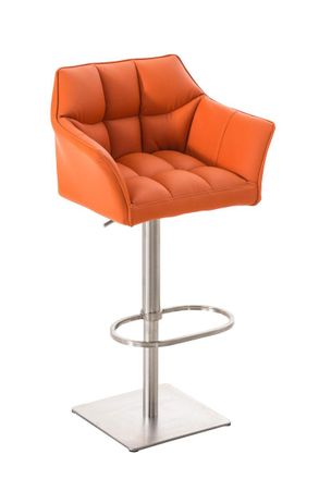 Clp Clp - Taburete De Bar Damaso Con Revestimiento De Polipiel Naranja Acero Inoxidable