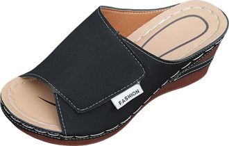 Generic Thick Soled Casual Slippers For Women Open Toed Solid Color Sandals for Women Low Heel Comfortable Platform Sandals Outdoor Wedges Shoes (10.5)