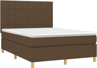 vidaXL Cama Box Spring Colch&oacute;n Luces Led Tela Marr&oacute;n Oscuro 140x200cm Vidaxl