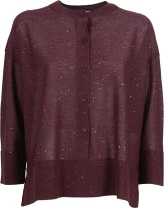 KANGRA Truien & Vesten, Dames, Bruin, S, Leer, Serafino con Bottoni e Micropaillettes
