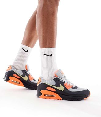 Nike Air Max 90 - Sneakers grigie, nere e arancioni-Nero