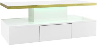 Urban Meuble Mesa de centro blanca brillante con iluminaci&oacute;n LED y cajones