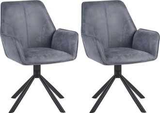 Beliani Conjunto De 2 Sillas De Comedor Giratorias Con Reposabrazos De Gamuza Sint&eacute;tica Gris Warner