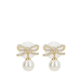 Self Portrait Oorstekers met Kristallen Strik en Pareldruppel - Dames - Oorbellen - Geel - ONE Size - Accessoires