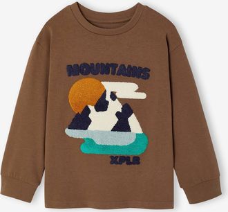 Vertbaudet Langarmshirt f&uuml;r Jungen mit Frottee-Motiv hellbraun