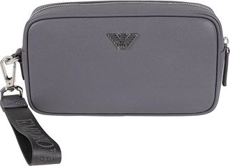 Emporio Armani Saffiano Beauty Case - Heren - Toilettassen - Grijs - ONE Size - Leer - Tassen