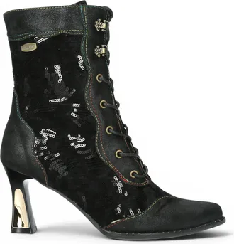 Laura Vita Womens Gothic Victorian Black Leather Heeled Lace-Up Boots - Oanelo-03