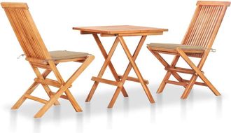 vidaXL Set De Bistr&oacute; 3 Piezas Con Cojines Beige Madera Maciza Teca Vidaxl