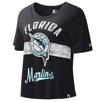Starter Womens Starter Black Florida Marlins Cooperstown Collection Record Setter Crop Top at Nordstrom, Size Xx-Large