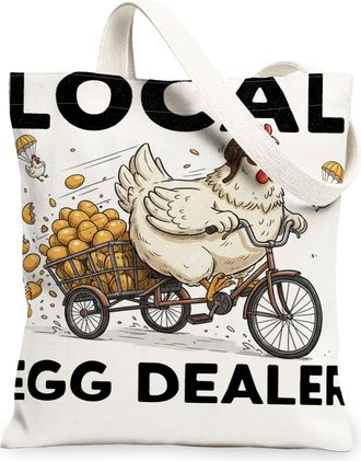 Generic Funny Chicken Canvas Tote Bags, Local Animal Pattern Reusable Grocery Bags, Vintage Lightweight Washable Canvas for Travel, Beige, 13x15 Inch