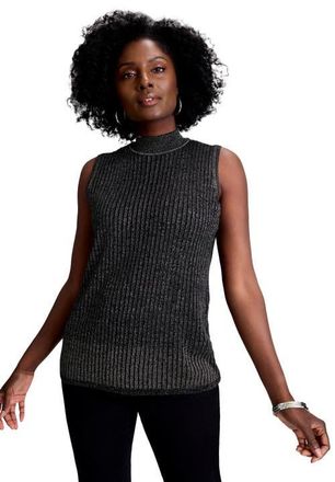 Jessica London Ribbed Sleeveless Shell in Black Metallic at Nordstrom, Size Medium