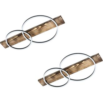 Loops 2 PACK Wall Flush Ceiling Light Black & Rustic Wood Shade White Plastic LED