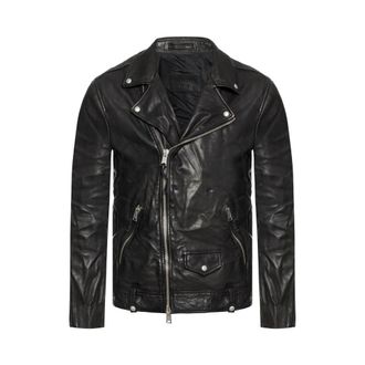 AllSaints Milo Leather Biker Leren Jas - Heren - Leren en Su&egrave;de Jassen - Zwart - XS - Leer - Jassen