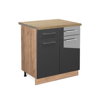 Vicco Mueble Bajo De Cocina Fame-line, Antracita Alto Brillo, 80 Cm, Et Roble