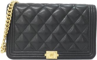 Chanel Black Grained Calfskin Chain/Shoulder Wallet (Pre-Owned)