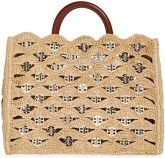 Paco Rabanne Raffia Disc Tote in Natural /Light Gold at Nordstrom