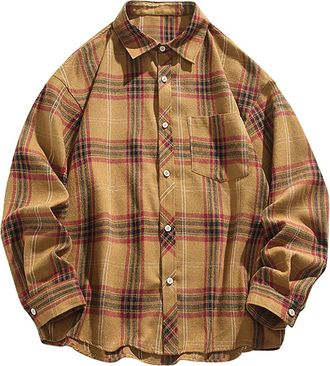 Generic Plain Business Formal Dress Shirt for Men Mens Casual Fashionable Loose and Trendy Checkered Long Sleeved Shirt Office Blouse Workwear Soft and Comfor