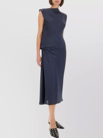 Theory slit midi waist sheen ruched skirt