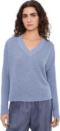 Eileen Fisher Organic Linen Cotton Slub V-Neck Sweater Womens Sweater Haze : LG, Cotton/Linen