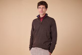 Bexley Jersey con cuello cremallera Chocolate oscuro y azul oscuro jaspeado - KEYDEN II