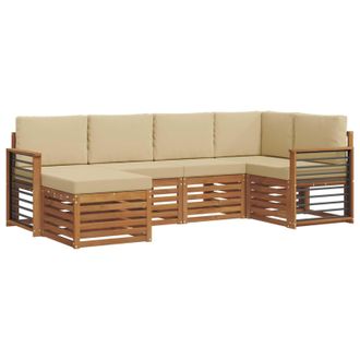 vidaXL Conjunto De Sof&aacute; Seccional Con Coj&iacute;n 6 Pcs Natural Y Beige Vidaxl