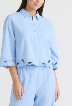 Ellen Tracy Womens Embroidered Button Front Shirt