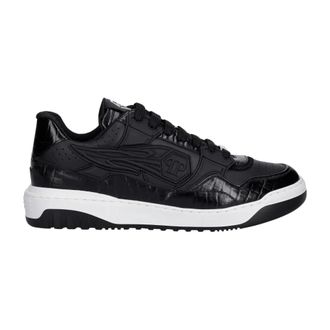 Philipp Plein Schoenen, Heren, Zwart, 46 EU, Leer, Low-Top Moonwalker