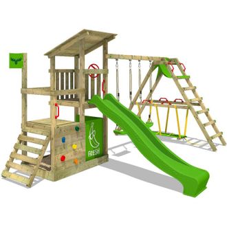 Fatmoose Parque Infantil De Madera Fruityforest Con Columpio Surfswing Y Tobog&aacute;n Torre De Escalada De Exterior Con Arenero Y Escalera Para Ni&ntilde;os - Verde Manzan