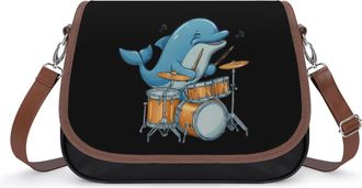 Generic Dolphin Playing Drum Drummer Fashion Womens Crossbody Bags Novelty Handbag Shoulder Bag Purse