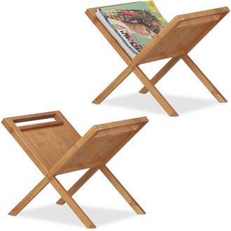 Relaxdays Relaxdays - 2x Bamboo Magazine Holder, Newspaper Rack with Handles, Compact, Freestanding, din A4 and A5, Natural