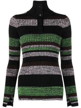 Ganni striped high-neck ribbed top - women - Rayon/Polyamide/Elastane - L - Black