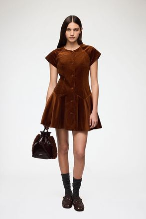 Ganni Brown Dress in Corduroy - Size 32 Organic Cotton