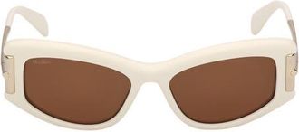 Max Mara 52mm Cat Eye Sunglasses in Shiny White Pale Gold /Brown at Nordstrom