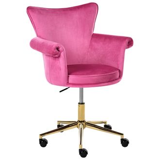 Beliani Silla De Oficina Tapizado De Terciopelo Giro Completo Altura Regulable Reposabrazos Redondeados Rosa Fucsia Velencia