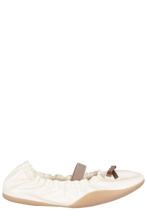 3Juin White Naomi 005 Miloki Bow Elastic-Band Leather Flats