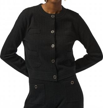 Joseph Ribkoff Sweater Knit Crew Neck Button Front Jacket In Black