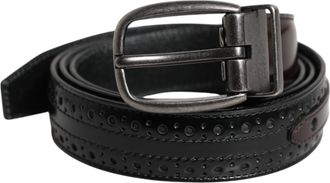 Dolce & Gabbana Black Brown Leather Classic Metal Buckle Mens Belt
