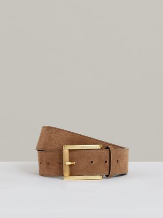 Reiss Tan Suede Square Roller Buckle Belt, S