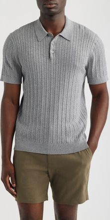 Nordstrom Cabled Cotton & Cashmere Polo Sweater in Grey December Heather at Nordstrom, Size Xx-Large