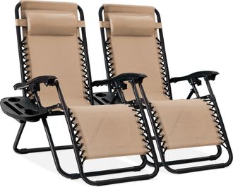 Best Choice Products Set of 2 Zero Gravity Lounge Chair Recliners for Patio, Pool w/ Cup Holder Tray