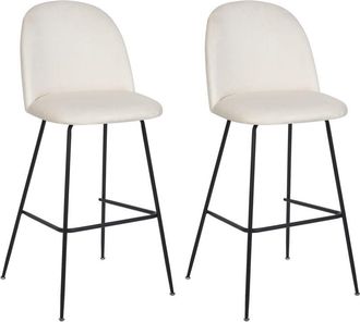 Beliani Beliani - Conjunto de 2 sillas de bar tapizadas en terciopelo blanco crema marco de acero negro altura del mostrador muebles de comedor de diseño