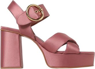 See By Chlo&eacute; Roze Satijnen Gesp Sleehak Sandalen - Dames - Sandalen met hakken - Roze - 41 EU - Satijn - Schoenen