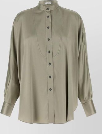 Brunello Cucinelli silk korean collar shirt