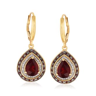 Ross-Simons Garnet and. Red and White Diamond Drop Earrings in 18kt Gold Over Sterling