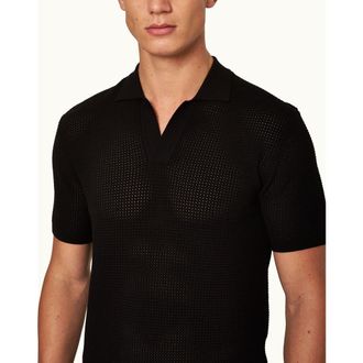 Orlebar Brown Roddy Tailored Fit Open Mesh Stitch Polo Shirt in Black at Nordstrom, Size X-Small