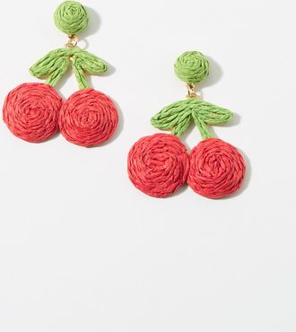 Simons Womens Large raffia cherry earrings
