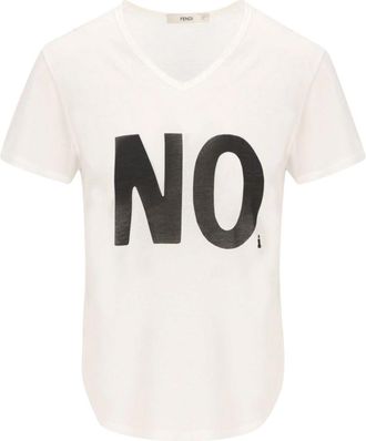 Fendi White Graphic V Neck T-Shirt
