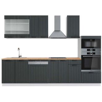 Vicco Cucina componibile Fame-Line, Antracite casa di campagna/bianco, 300 cm con armadio alto, pl Rovere