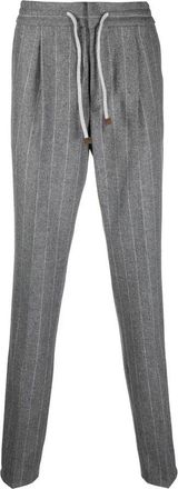 Brunello Cucinelli Gray Pinstripe Drawstring Trousers, Brand Size 56 (US Size 40)
